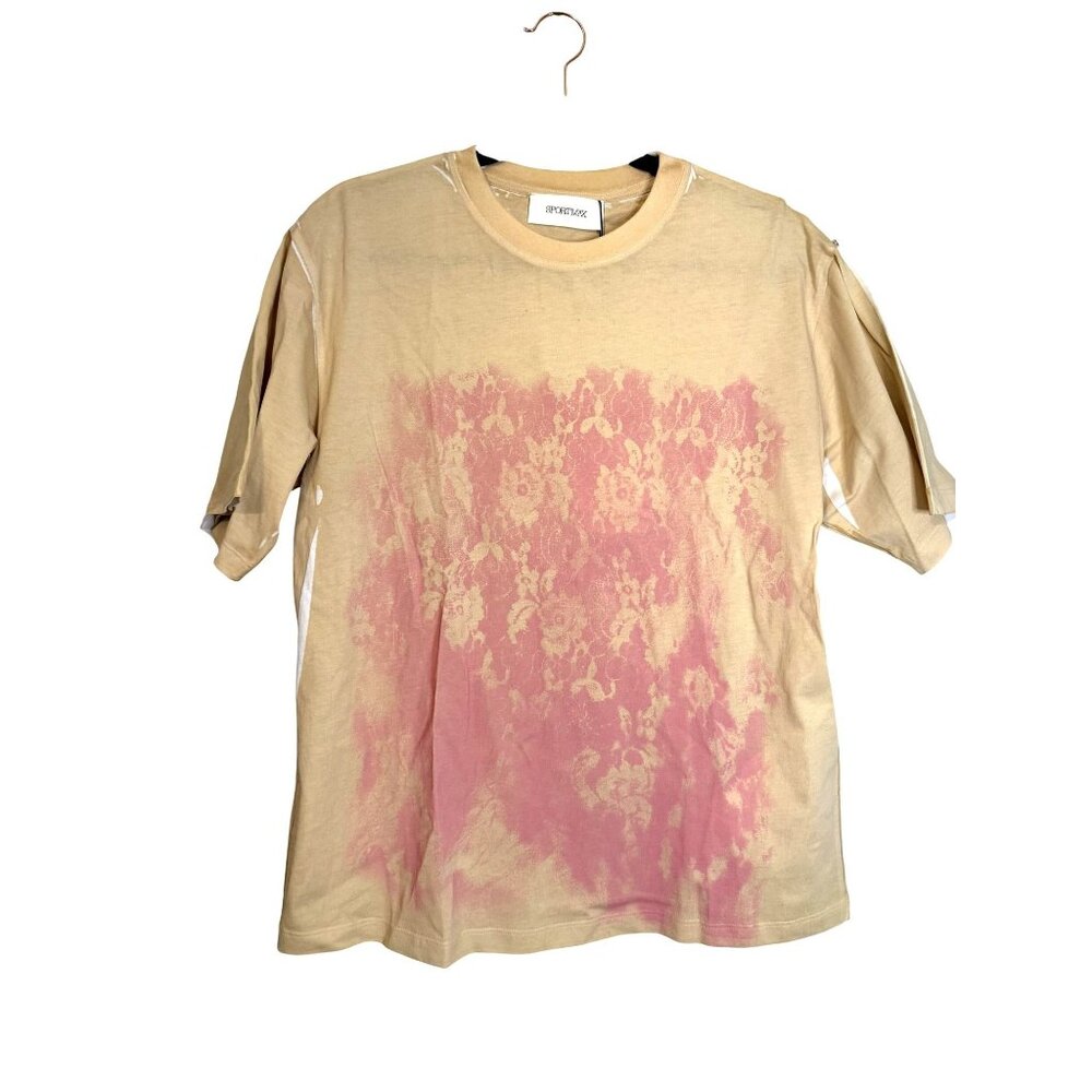 NWT Max Mara Sportmax Cotton T shirt Optical Lace Tan Pink Size Medium $265 [jb]